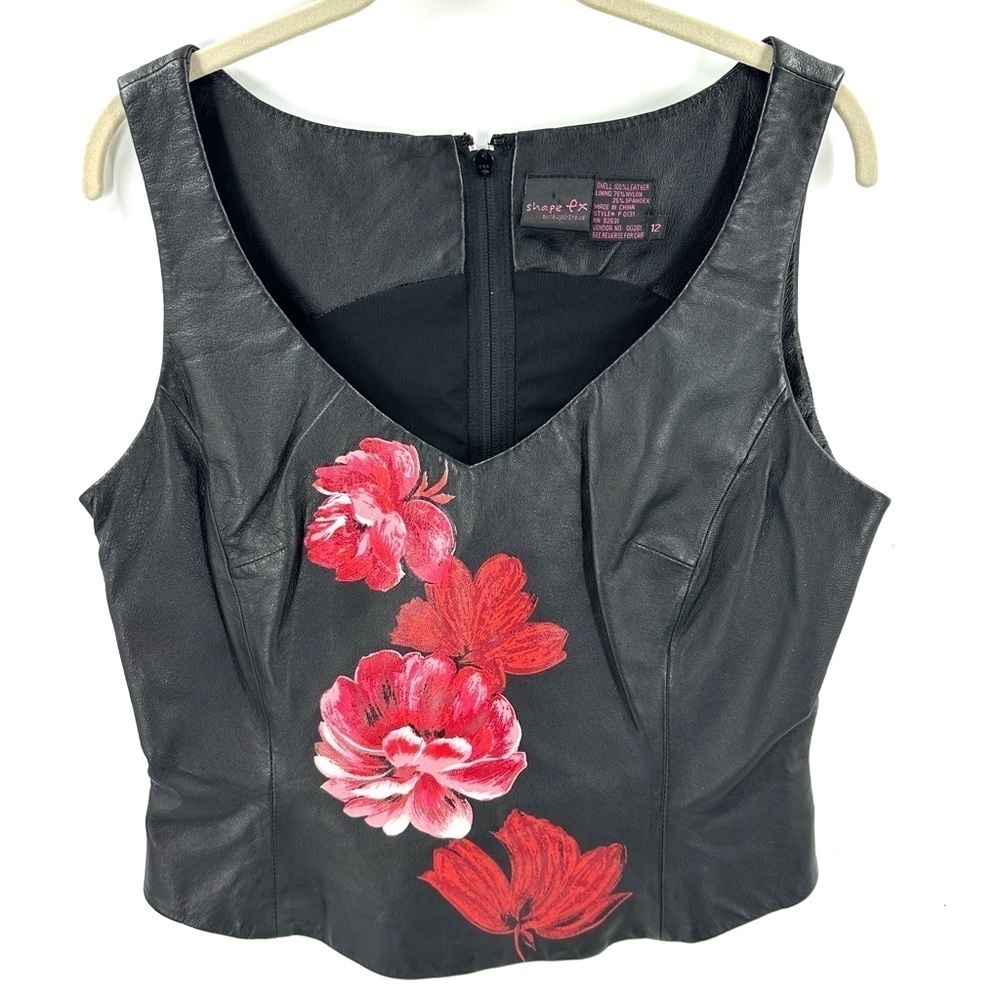 Y2K Leather Vest Womens 12 Floral Biker Corset Whimsigoth Edgy Witchy Festival